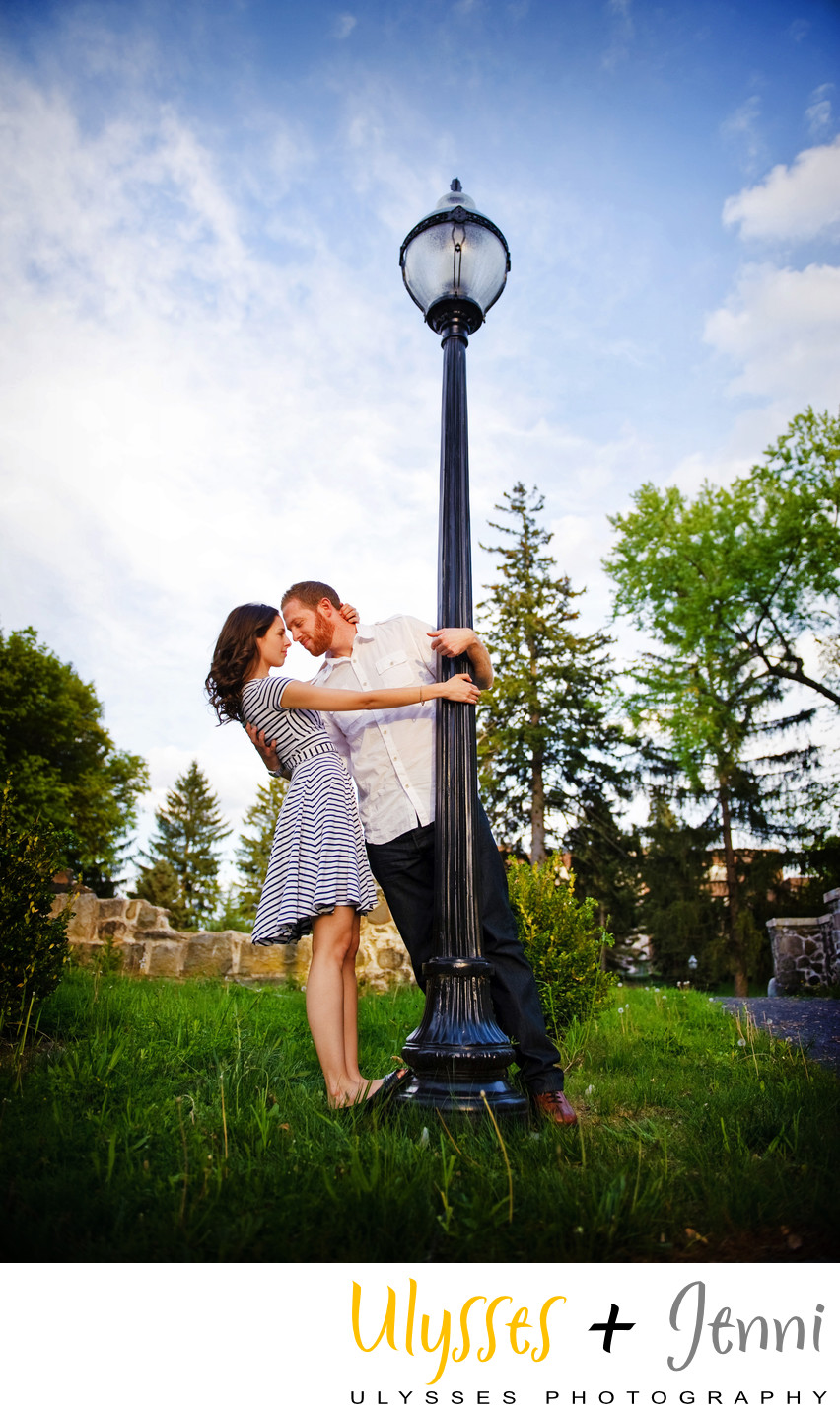 Engagement Photo with Lamppost