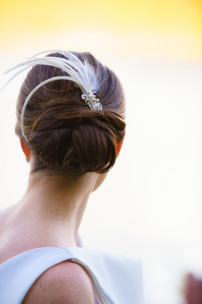 Classic Wedding Updo and Feather Comb