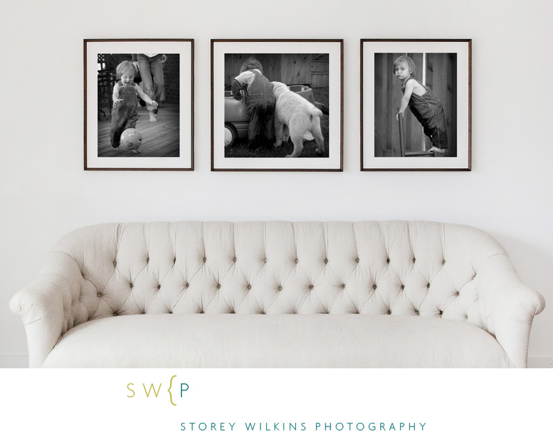 Three Black and White Prints Above Couch Look Classic