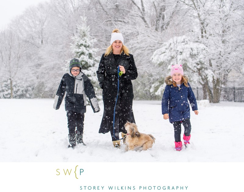 Family Running in the Snow