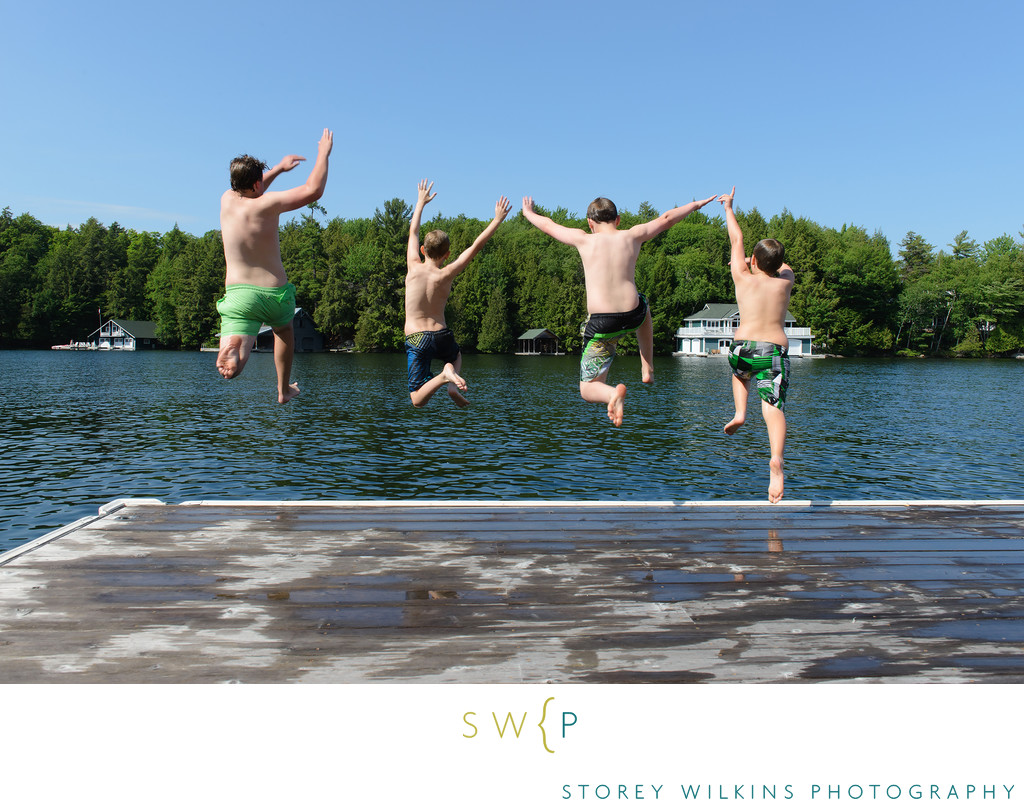 Running and Jumping Off the Dock at the Cottage