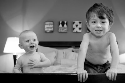 Adorable Big Brother and Little Brother Photo on Bed