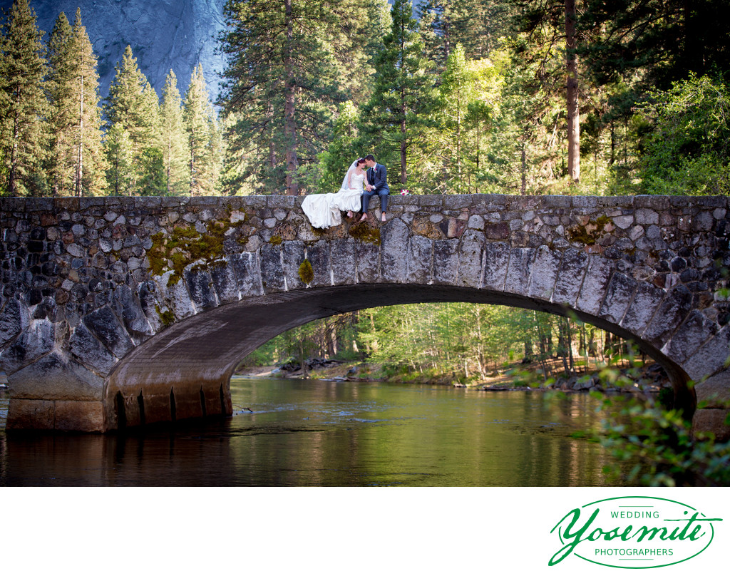Wedding Couple Bridge Merced River Yosemite
