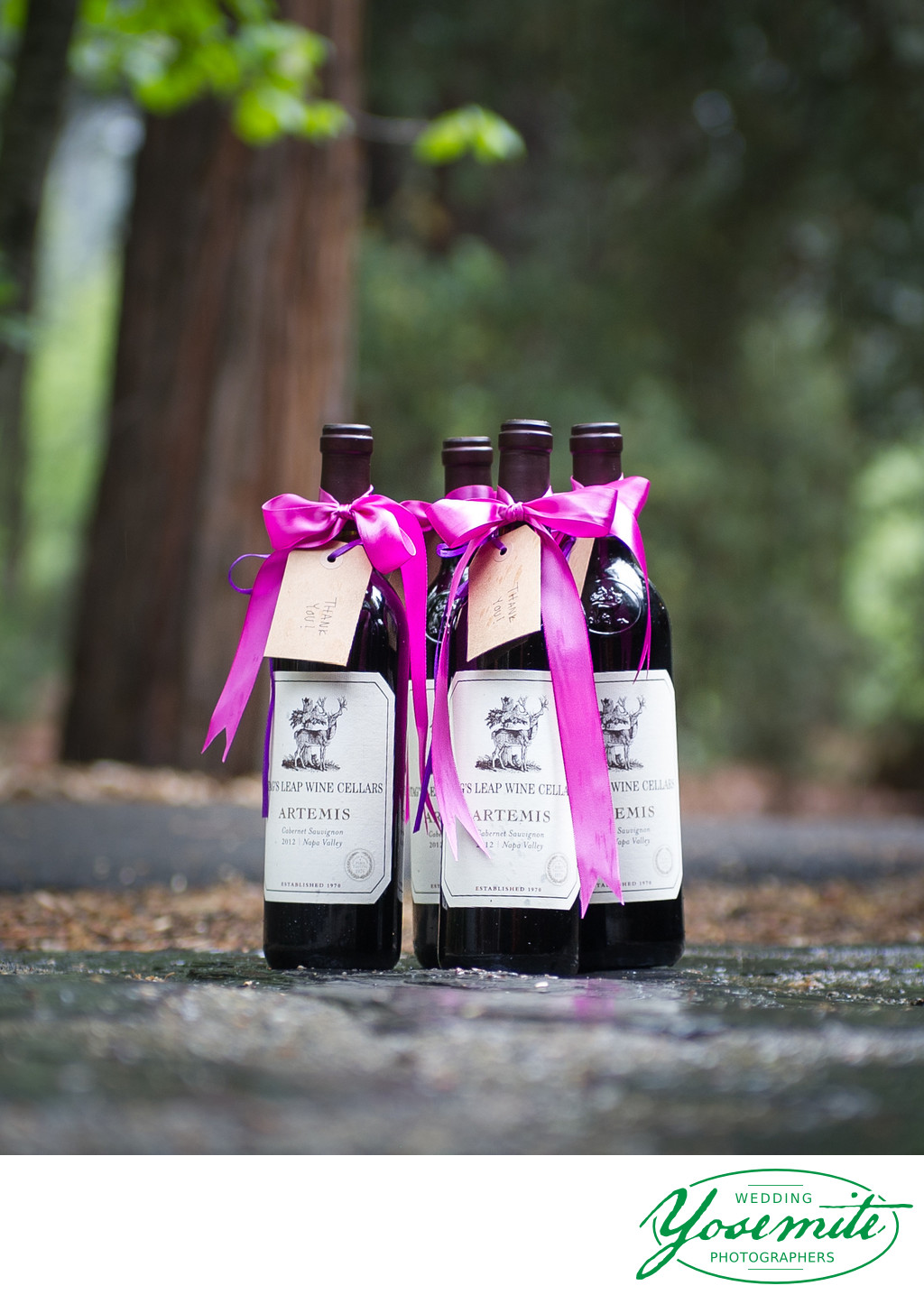 Thanks You Bottles of Wine at Majestic Yosemite Hotel Wedding