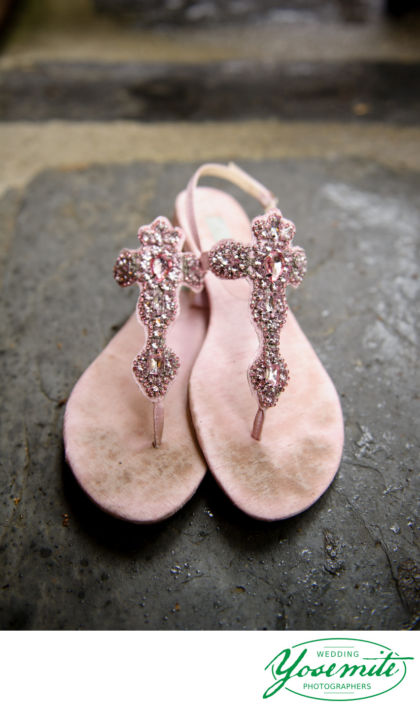 Betsy Johnson Pink Bling Sandals At Yosemite Wedding