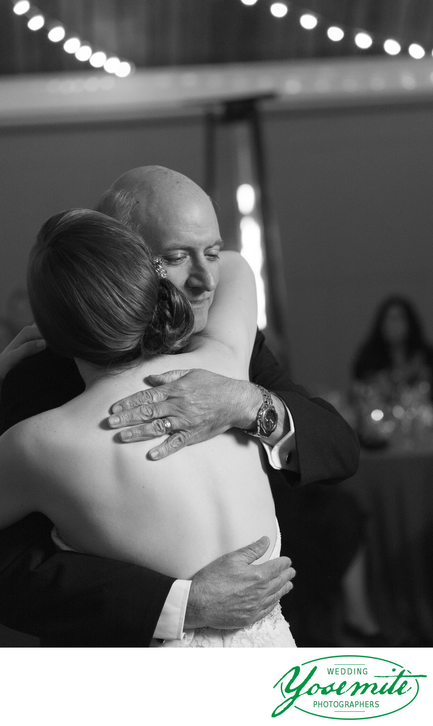 Father Embraces Bride At Father Daughter Dance Tenaya Lodge