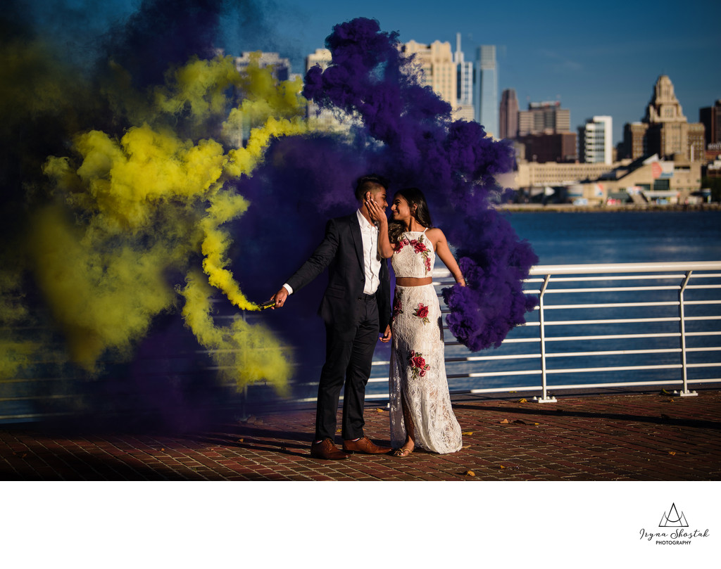 Smoke Bombs Engagement Session at Camden Waterfront