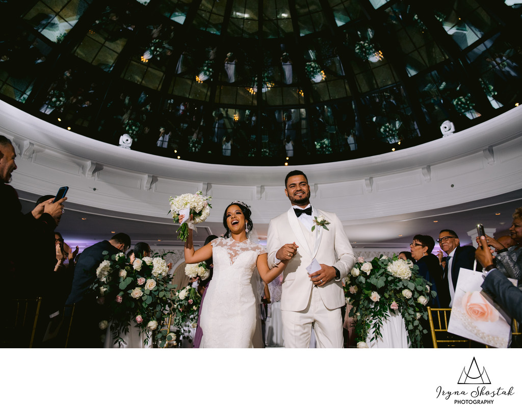 The wedding ceremony at Skylight Ballroom at The Merion