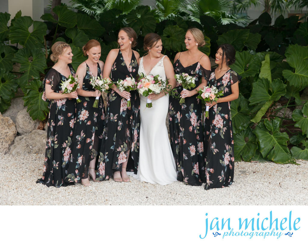 Key Largo Wedding - bridesmaids in floral gowns