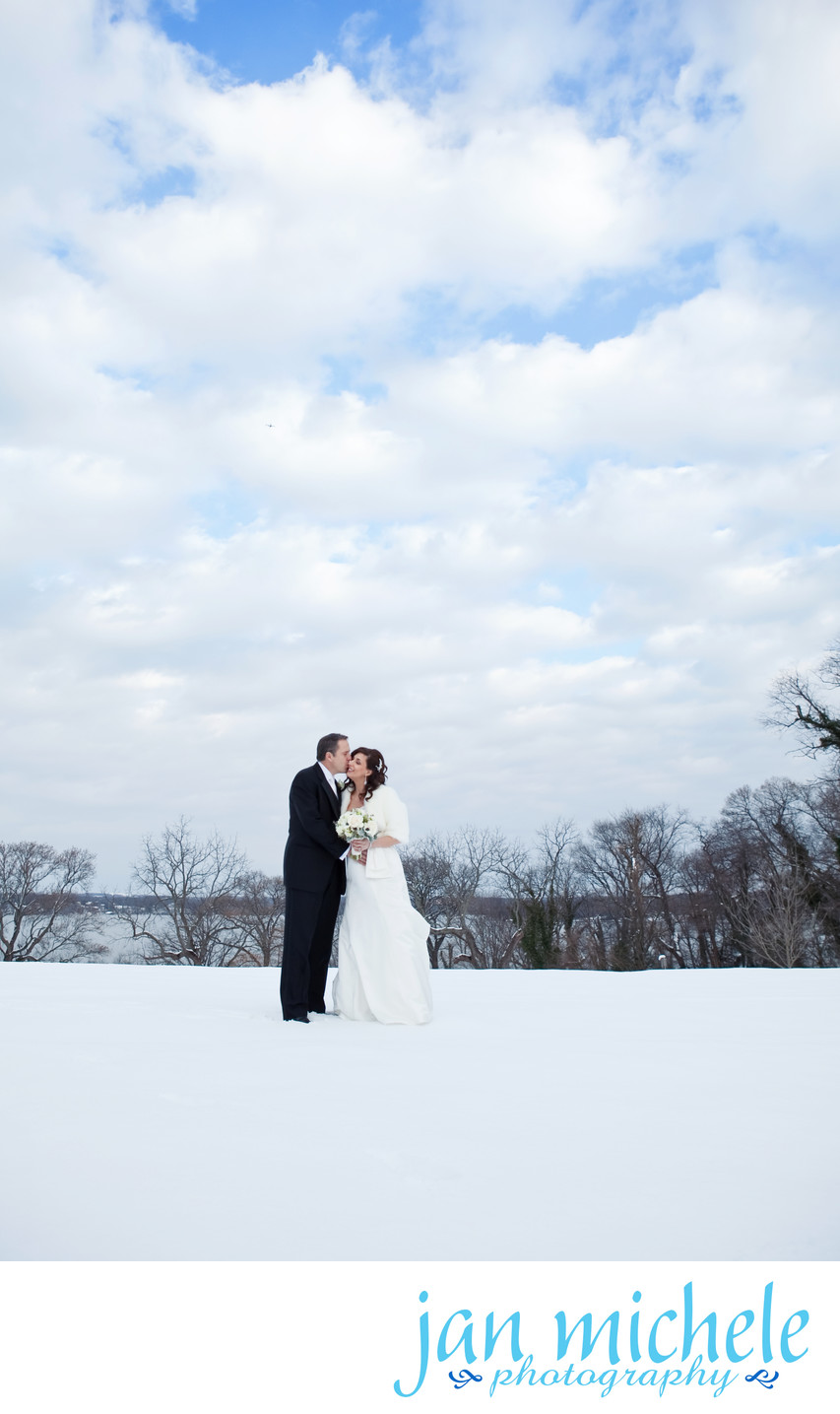 Blue sky and Snow on a wedding day! 