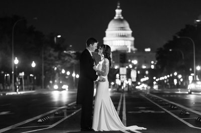 Nighttime wedding photography at Washington DC Monuments Night 