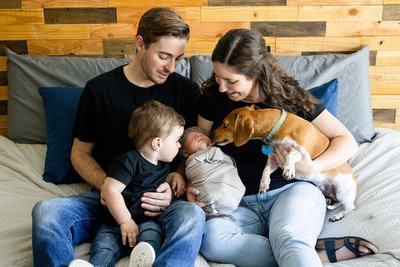 Family with Pets : In Home Newborn Photos