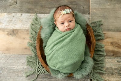 Baby Girl in Sage : Kenosha Newborn Studio