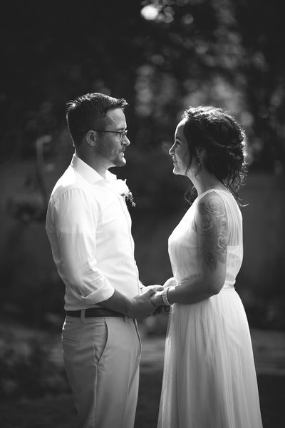 Black and White Portrait: Bride and Groom Wedding Day