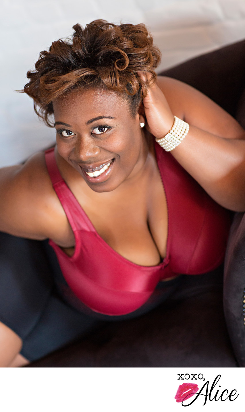 confident empowered sexy black woman red bra happy