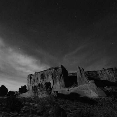 ARches National Park black and white at night supermoon
