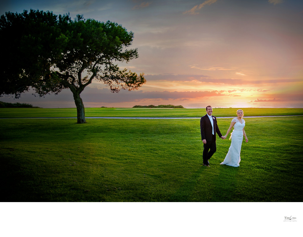 Bride and Groom with Sunset Torry Pines Golf Course