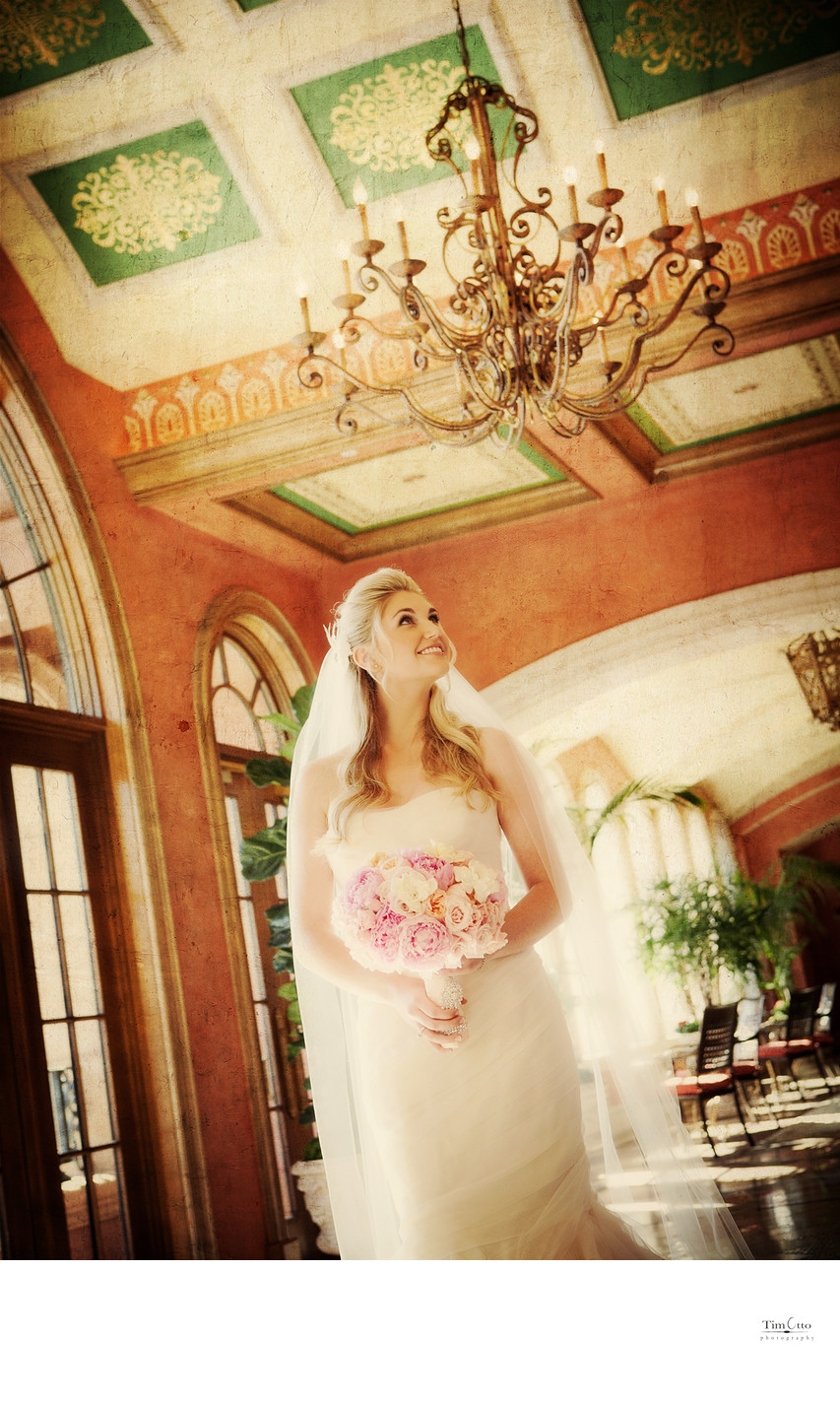 Bride in hallway at the Fairmont Grand Del Mar