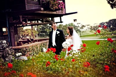 The Lodge at Torrey Pines Bride and Groom with Roses