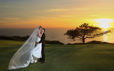 Torrey PInes Sunset of bride and groom