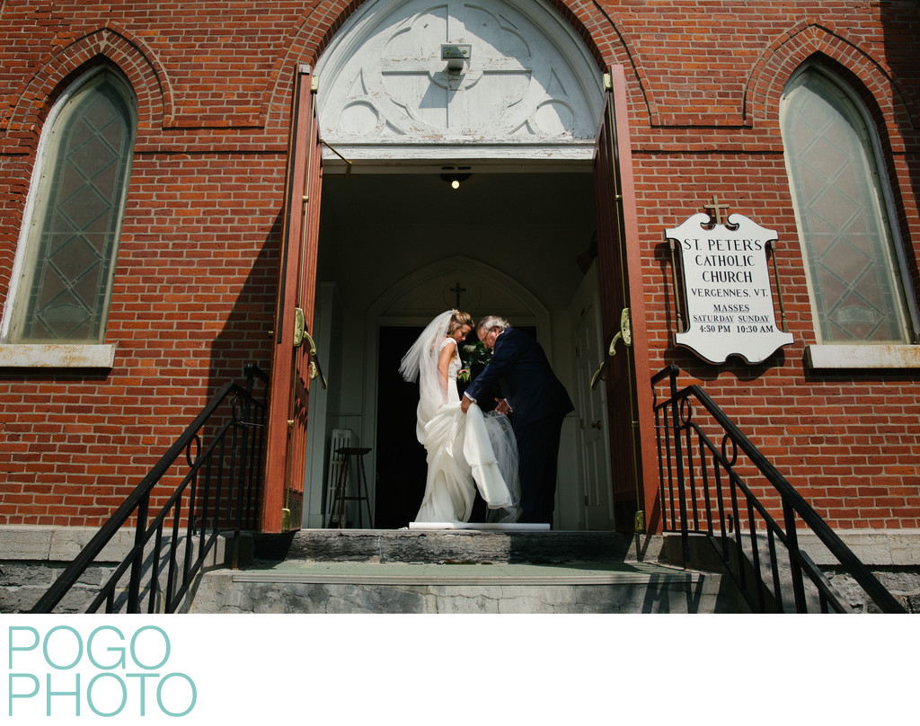 Vermont Church Wedding With Bride Escorted by Father