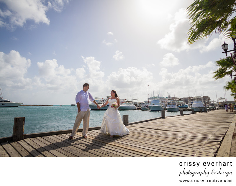 Destination wedding- Oranjestad, Aruba- Couple on Docks
