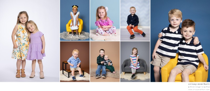 Preschool photographer with colorful backdrops