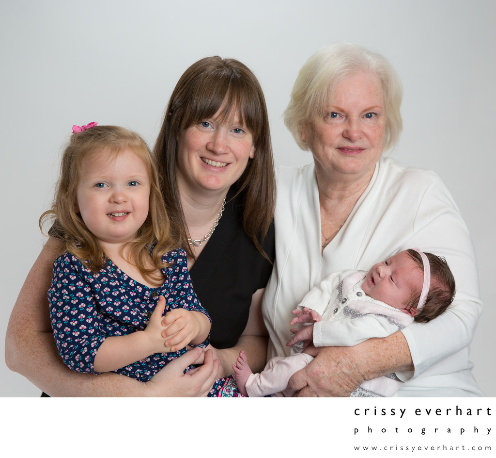 Three Generations - Grandmom, Mom, Toddler, Newborn