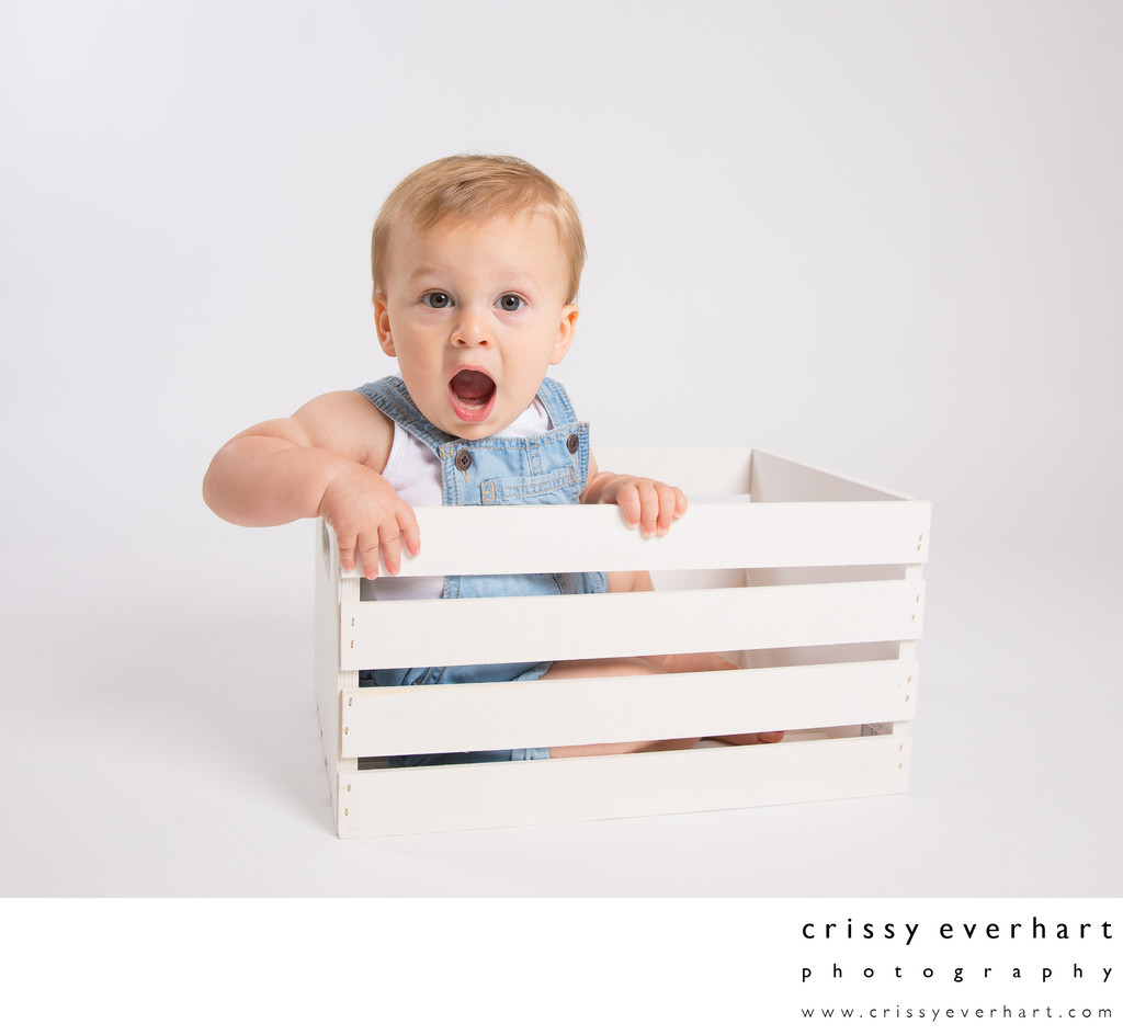 Toddler Portraits with Props - Wooden Crate