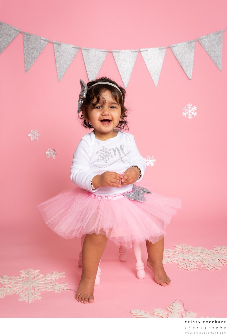First Birthday Girl - Pink with Snowflakes