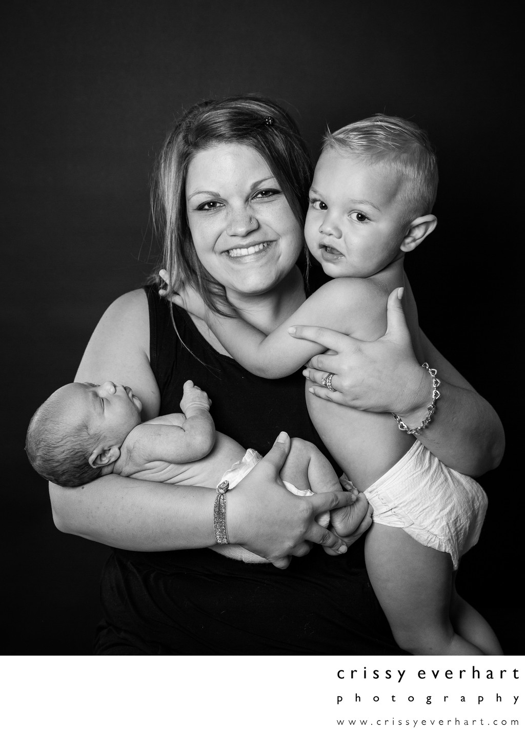Portraits of Mom and Children - Black and White Photos