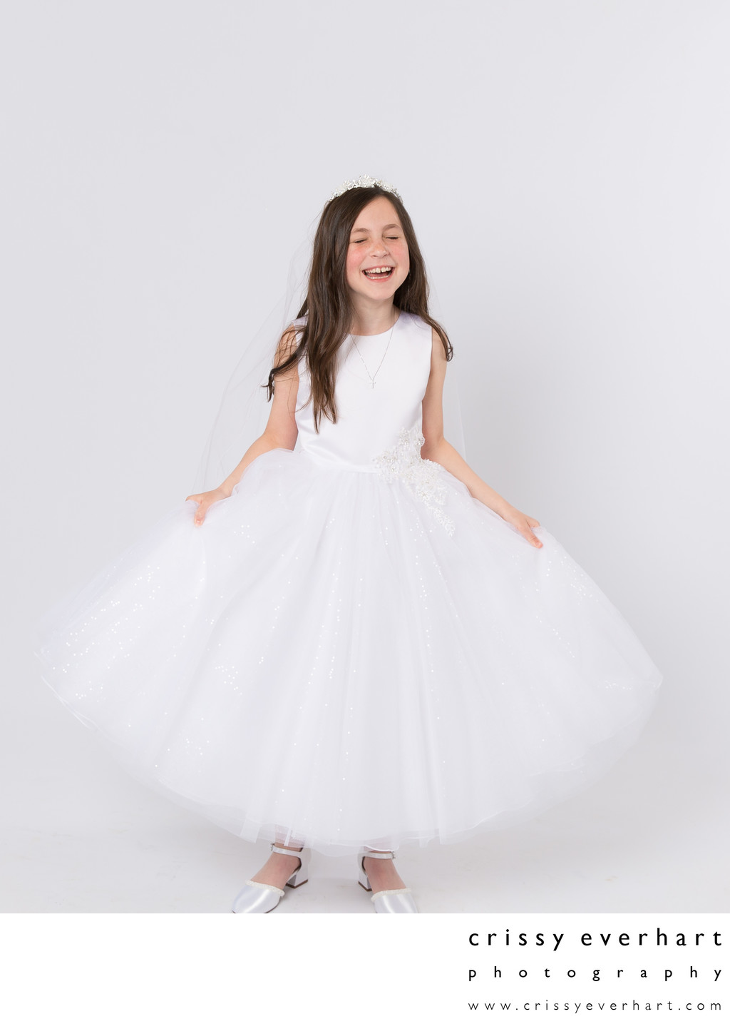First Communion Portraits on White Backdrop