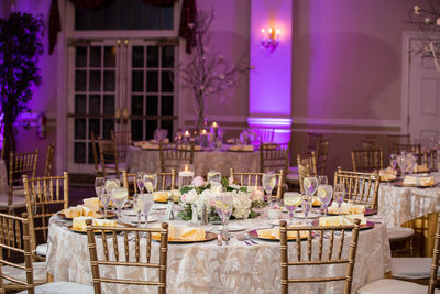 Belle Voir Wedding Reception in Ivory, Purple and Gold