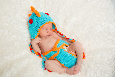 Studio Portraits - Newborn in Knit Dinosaur Outfit 