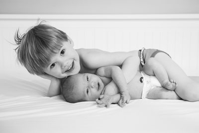 Infant and Big Brother - In Home Newborn Photos