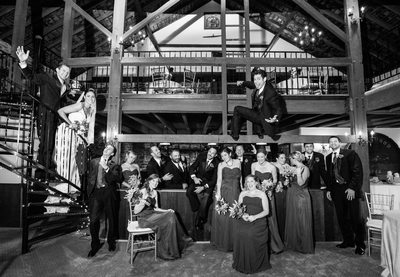 Crazy Wedding Party at Barn on Bridge in Collegeville
