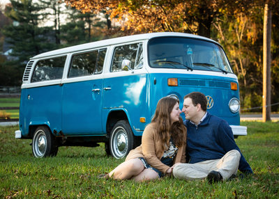 Chester County Engagement Portraits with Retro VW Bug 