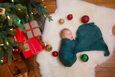 Holiday Newborn Photos - Baby Under Christmas Tree