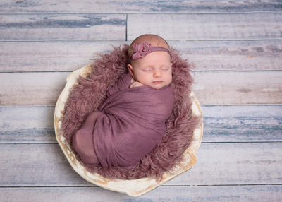 Newborn Girl Swaddled in Purple - Malvern Studio