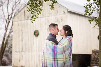 Wintery Christmas Engagement Photos with Barn