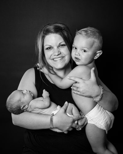 Portraits of Mom and Children - Black and White Photos