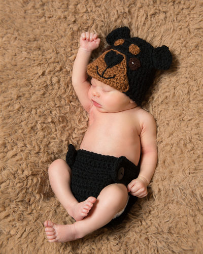 Paoli Newborn Photographer - Baby with Knit Dog Outfit