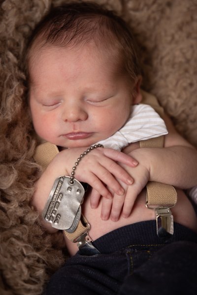 Newborn with Grandfather's Army Tags