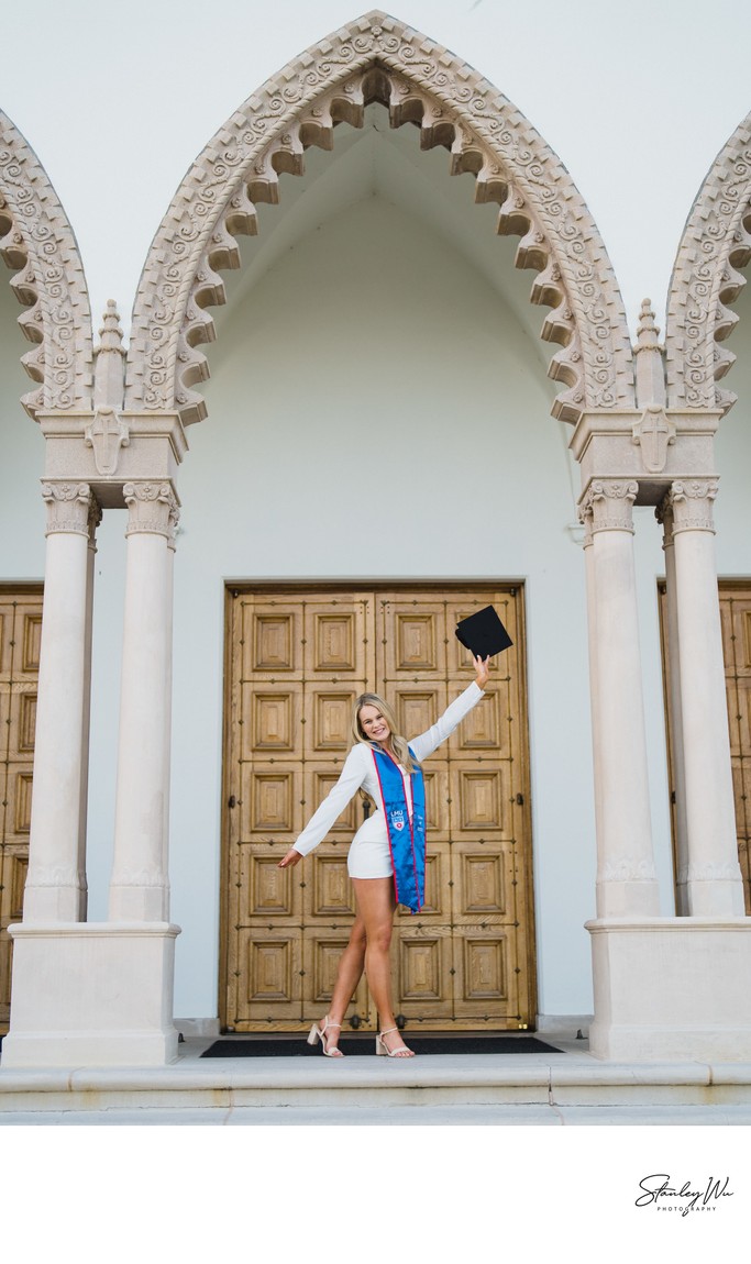 LMU grad photo, Sacred Heart Chapel, white dress LMU grad photo, Sacred Heart Chapel, white dress