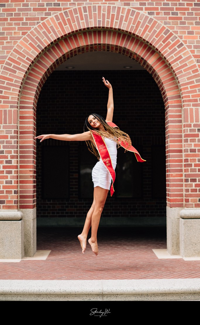 USC grad jump portrait, dance major, Bovard Auditorium USC grad jump portrait, dance major, Bovard Auditorium