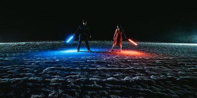 Star Wars Themed Engagement Shoot Lunar Lightsaber Duel