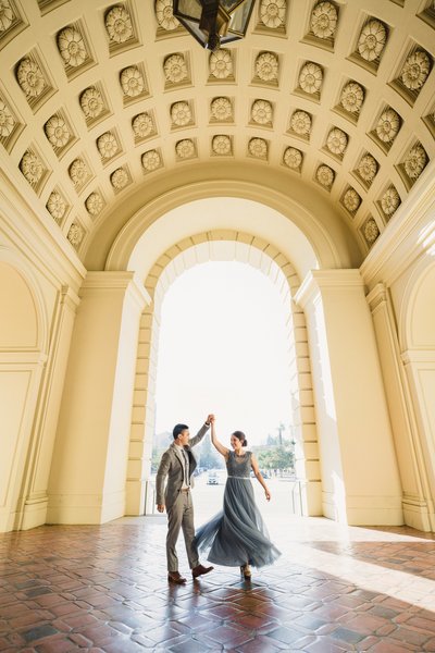 Romantic Dance at Pasadena City Hall Engagement Shoot