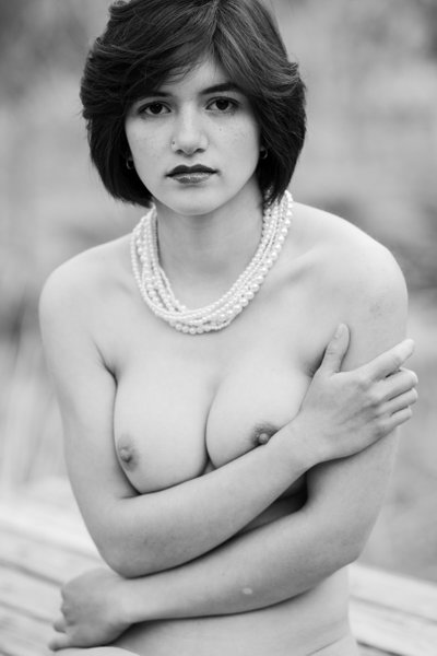 Outdoor black and white boudoir photo in Colorado