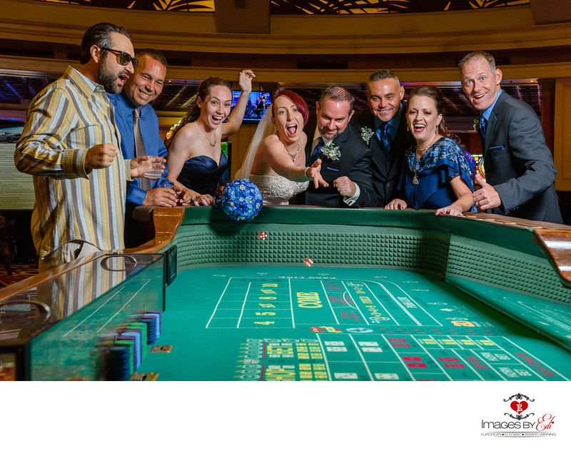JW Marriott Las Vegas wedding Photographer |Fun Photo in Las Vegas at the Poker Table with wedding party | Images by EDI