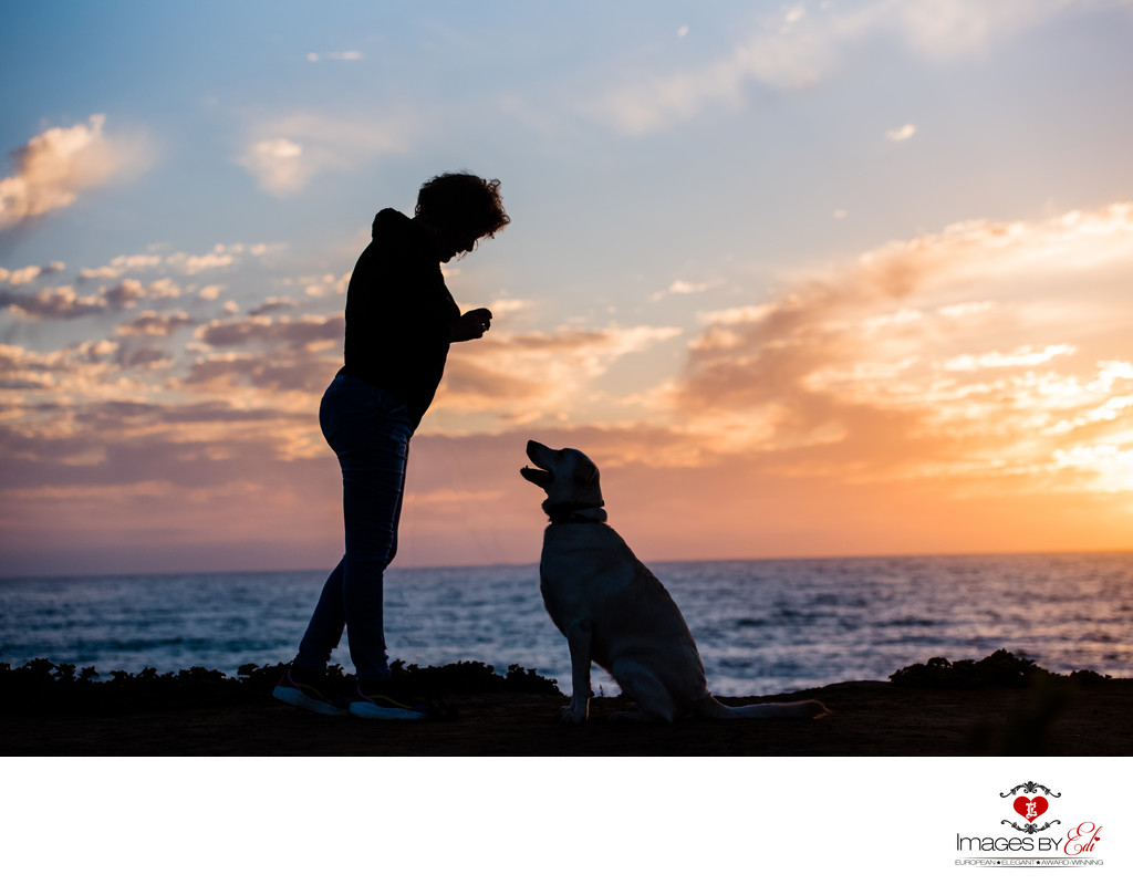 Sunset Photo of lab mix girl with her mom at second sunset on the beach  | Las Vegas Pet Photographer | San Diego Pet Photography session | Images By EDI 
